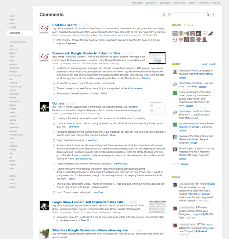 feedly now supports Google Reader Friends and Comments